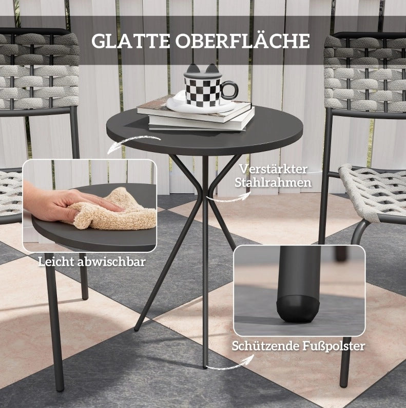 Set bistrot da esterno 3 pezzi con 2 sedie impilabili e tavolo; grigio