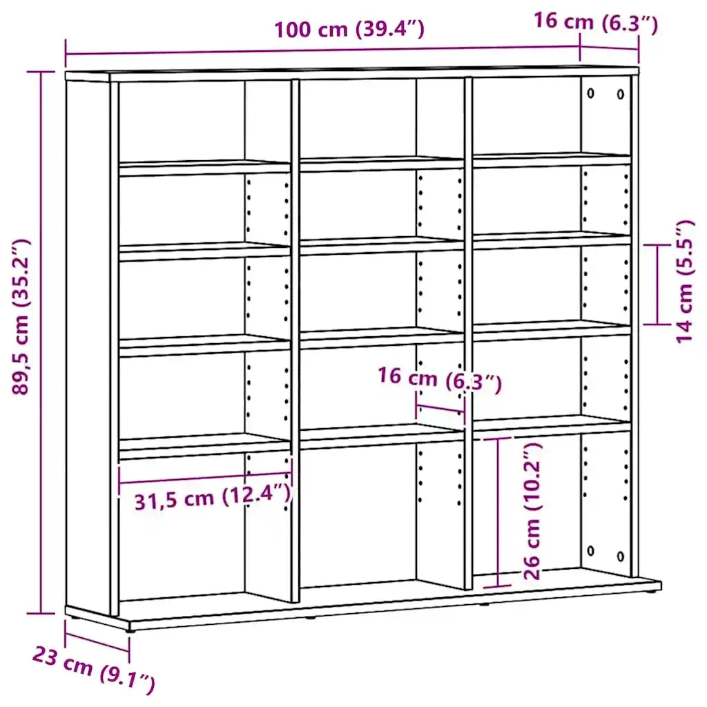 Mobile Porta CD Rovere Nero 100x23x89,5 cm Legno Multistrato