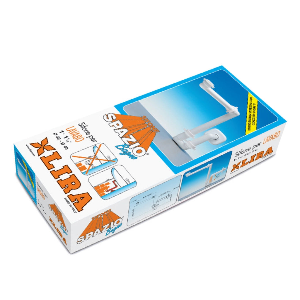 SIFONE SALVASPAZIO PER LAVABO CON raccordo e portagomma 1 - 11/4 D. 32-40 mm LIRA