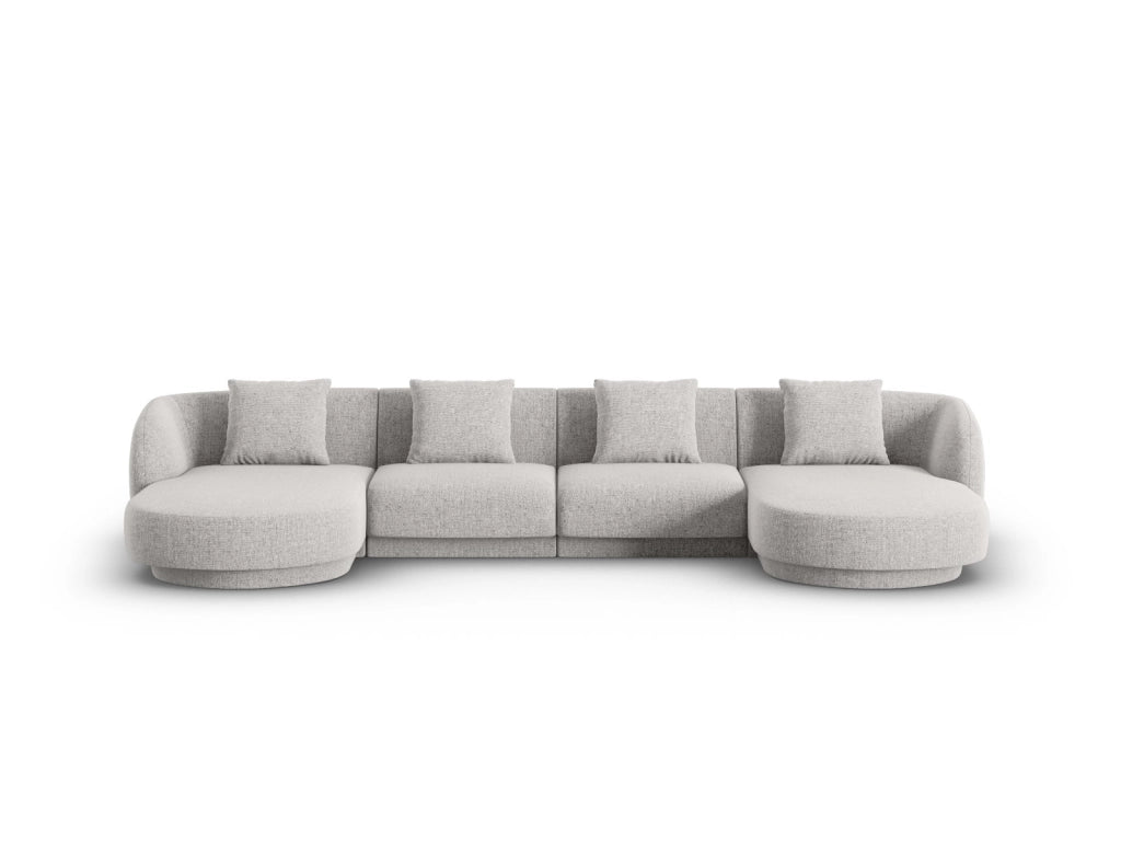 Cosmopolitan Design - Divano panoramico "Tulum" 5 posti in ciniglia grigio chiaro 
