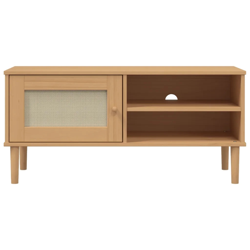 Mobile TV-Credenza per TV-Console TV SENJA Aspetto Rattan Marrone 106x40x49 Massello Pino
