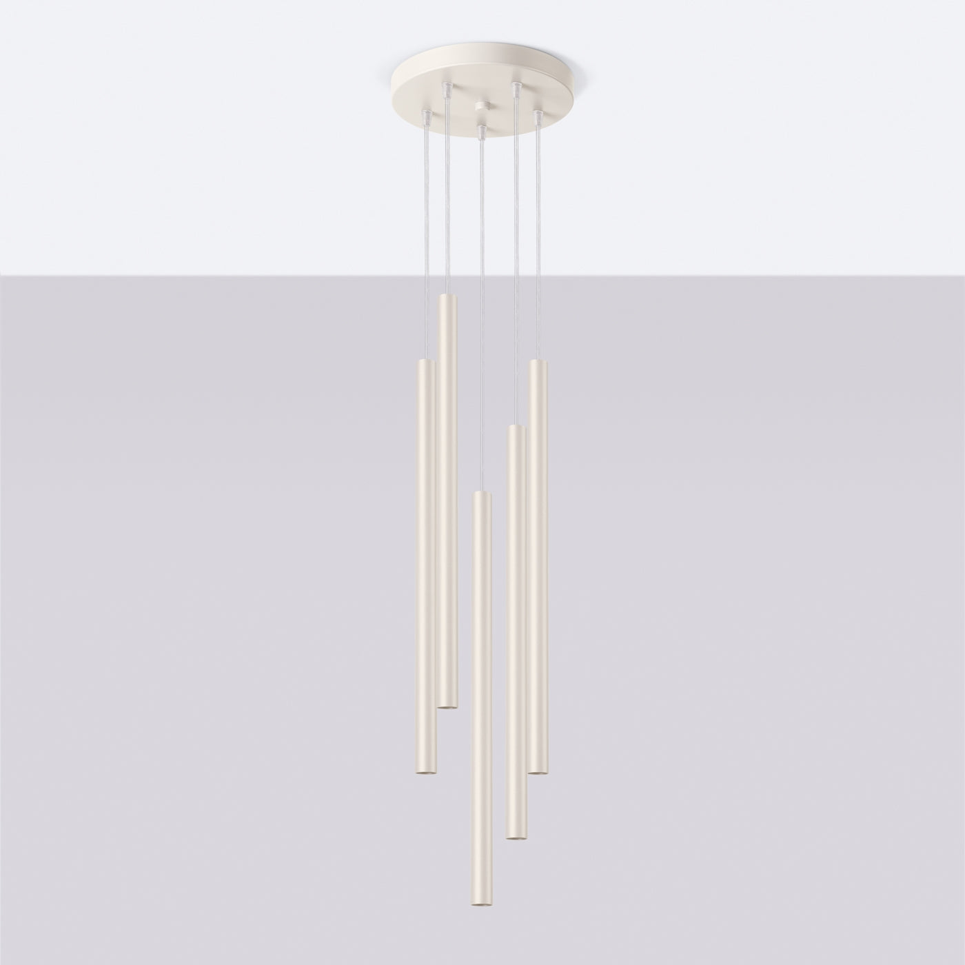 Lampada a sospensione Pastelo Ocean Green a 5 luci, in acciaio, moderna, beige, 25x104 cm