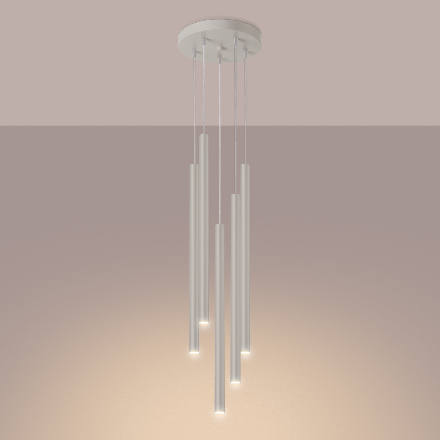Lampada a sospensione Pastelo Ocean Green a 5 luci, in acciaio, moderna, beige, 25x104 cm