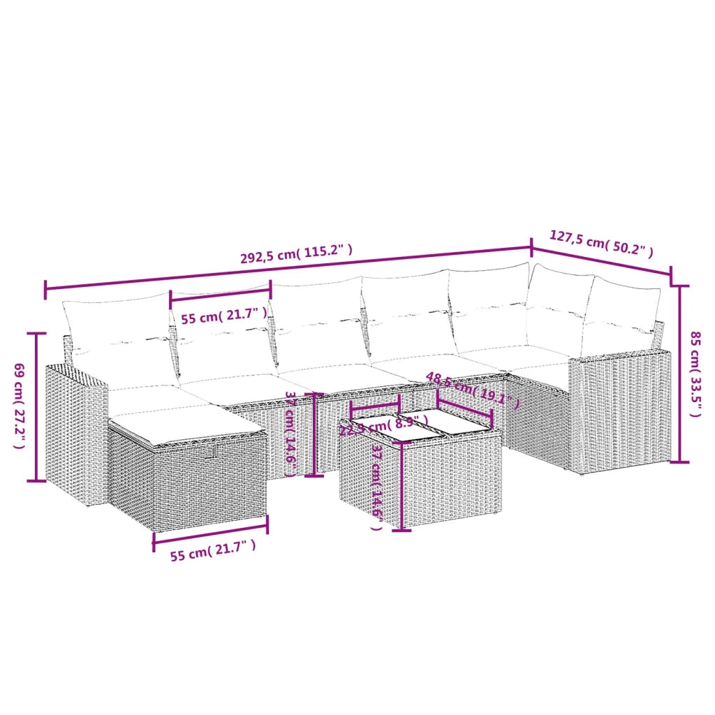 Set Divani da Giardino con Cuscini 8 pz Nero in Polyrattan 3263511