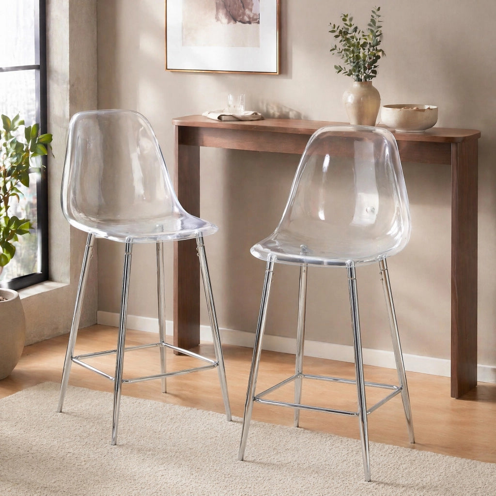 SGABELLO Bar Set da 2 66,5x48x37 cm Trasparente con Struttura in Metallo Argento