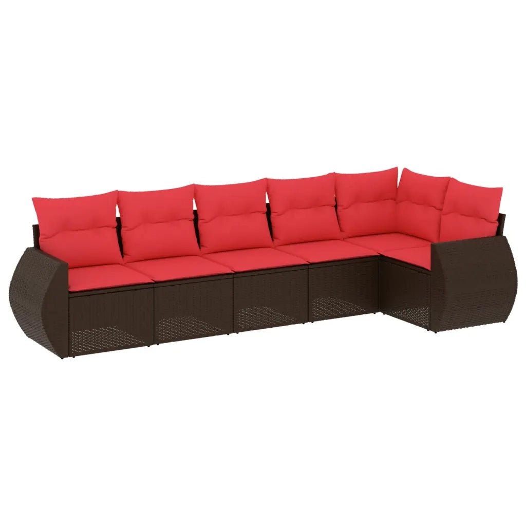 Set Divani da Giardino 6 pz con Cuscini Marrone in Polyrattan 3221393