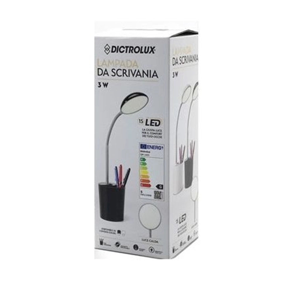 Trade Shop - Lampada Da Tavolo Scrivania Con Portapenne 3 Watt 15led 16v A Luce Calda In 2 Colori -