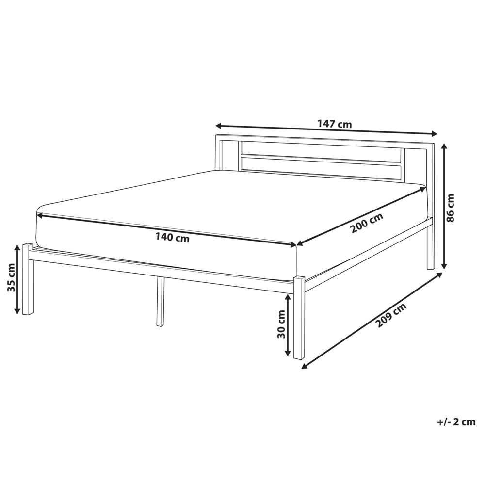 Letto in metallo Nero con rete a doghe 140 x 200 cm doghe in legno massello industriale minimalista