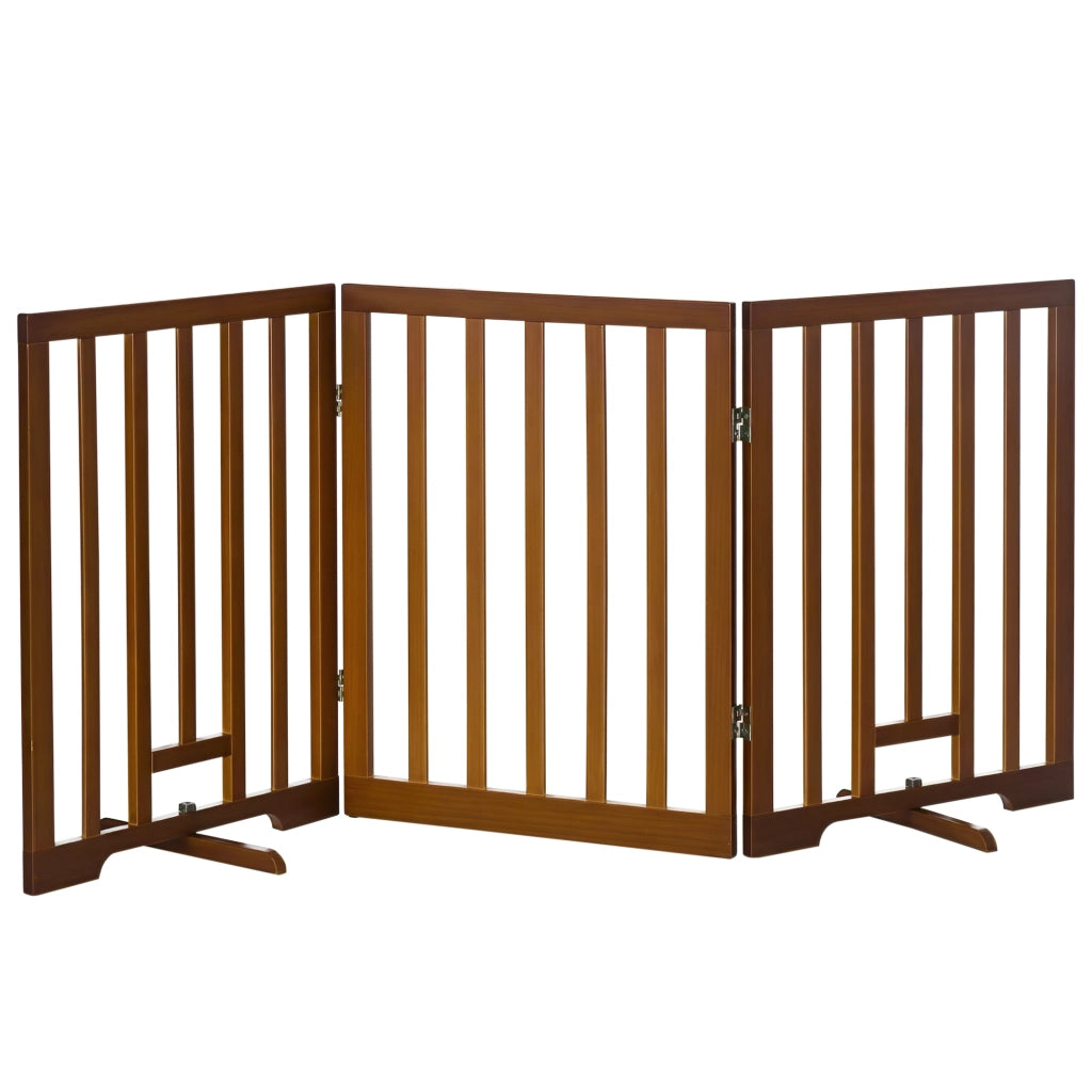 Cancello per Cani Pieghevole 3 Pannelli ¨C Zephmum ¨C Legno Pino Marrone Scuro 181x35x76 cm