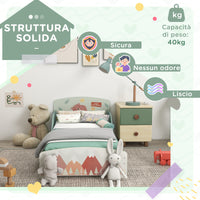 Struttura Letto Singolo per Bambini 77x143x60 cm con Bordi Rialzati e Doghe Verde