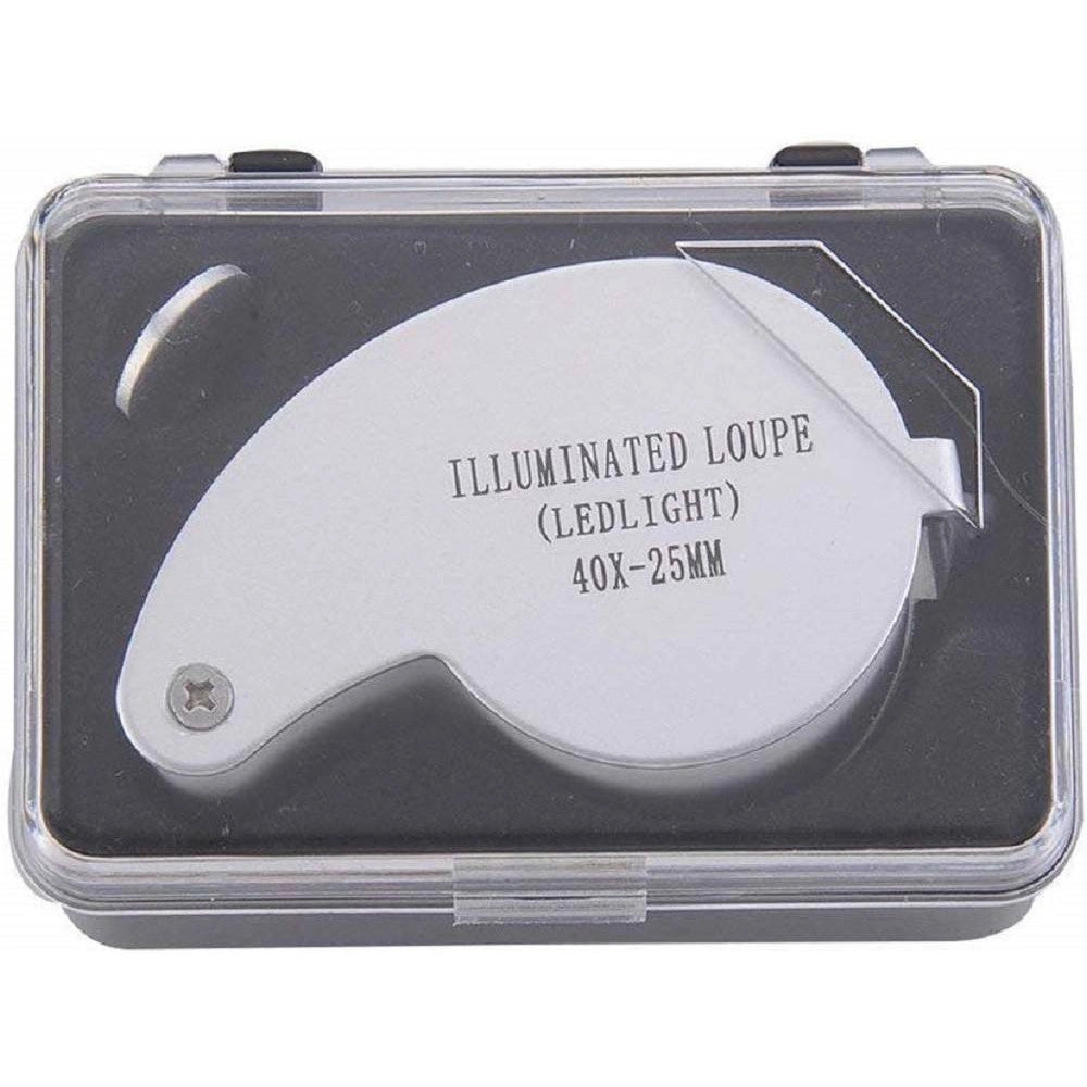 Trade Shop - Lente Ingrandimento Illuminata 40x-25mm A Led Da Tasca Precisione Pieghevole Metallo -