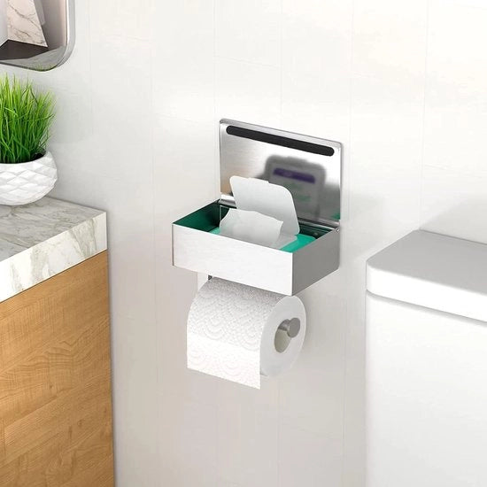 Sostegno di carta igienica con box umidificante, Acciaio inossidabile Zaffiro Sostegno di carta igienica senza perforazione, Sostegno di carta igienica adesivo per parete per cucina e bagno
