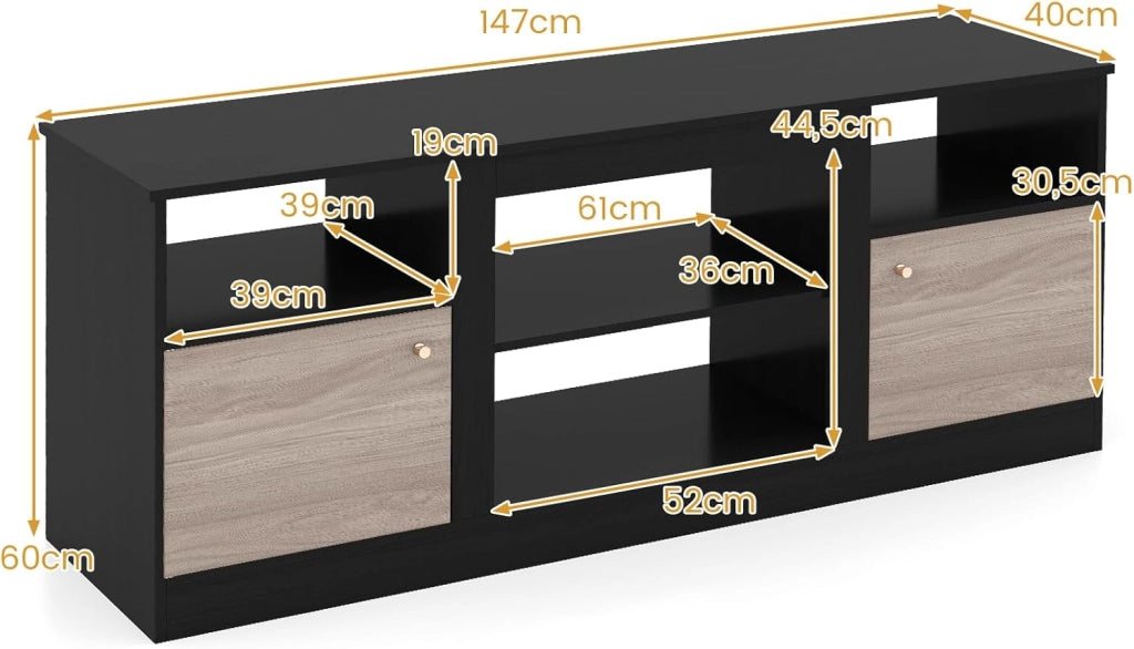 Mobile TV con Camino Elettrico Modulabile, Console di Stoccaggio con Illuminazione LED RGB Telecomando, Panca TV Fino a 65", Ripiani Regolabili, Design Elegante, Carico 95 kg
