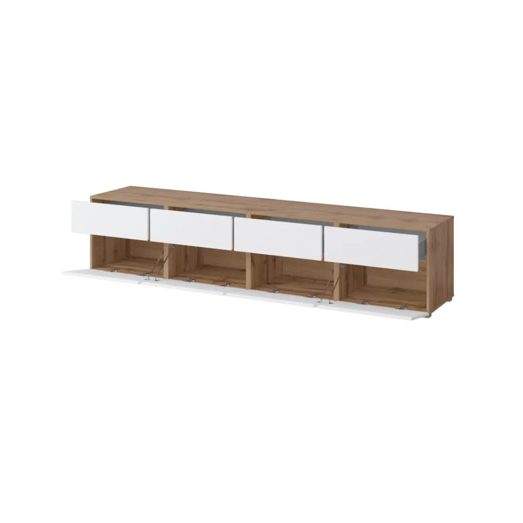 Mobile TV XL HAVANA – 225 cm – 4 ante a ribalta e 4 cassetti – Rovere e bianco – Design moderno