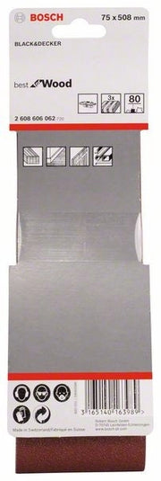 2608606062 - Set di nastri abrasivi da 3 pz. X440 75 x 508 mm, P80, BEST for LEGNO+VERNICE