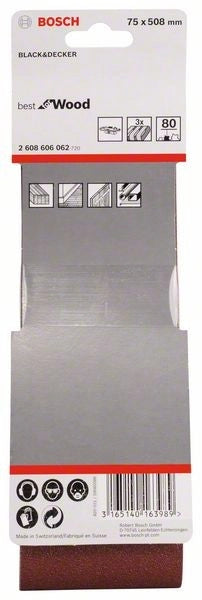 2608606062 - Set di nastri abrasivi da 3 pz. X440 75 x 508 mm, P80, BEST for LEGNO+VERNICE