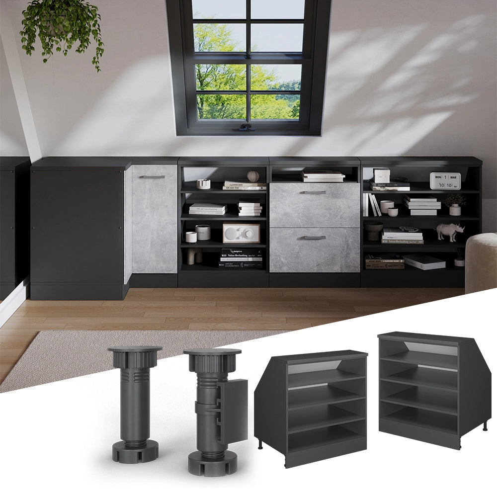 Mobile cucina sottotetto R-Line Antracite/Antracite 80 cm con 4 scomparti, carcassa 60 cm profondità Vicco