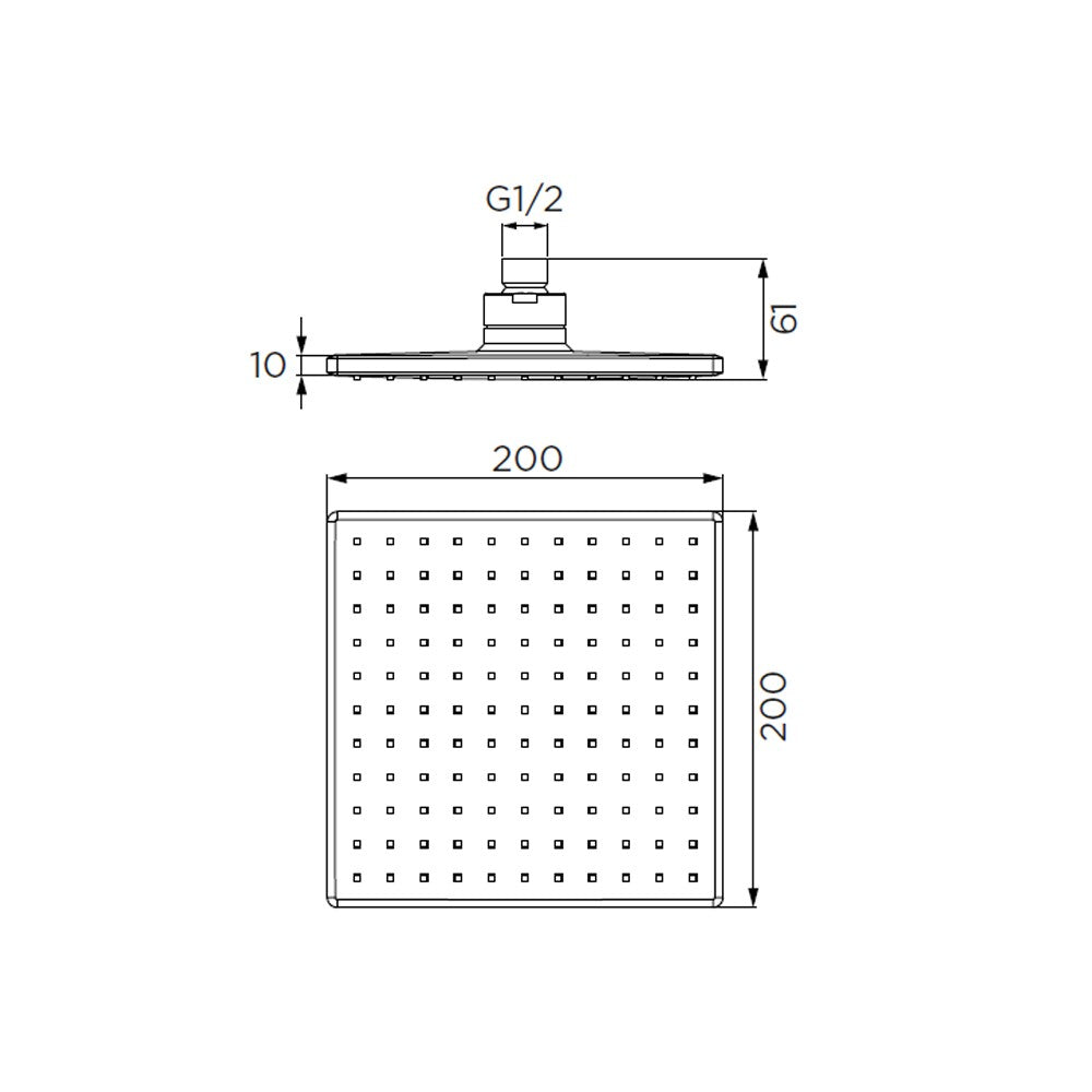 Soffione serie windjet quadro ad un getto, cromato