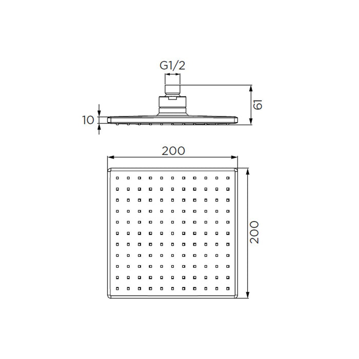Soffione serie windjet quadro ad un getto, cromato