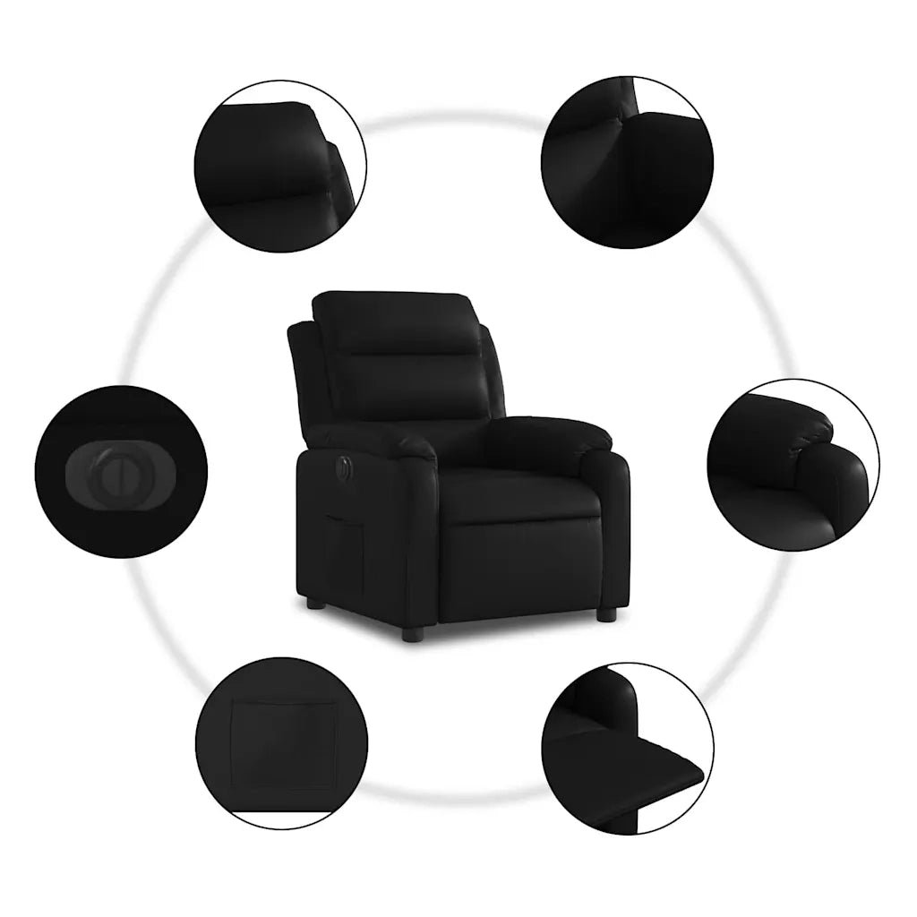 Divano Sedia-Poltrona Reclinabile Elettrica Nera in Similpelle 483781