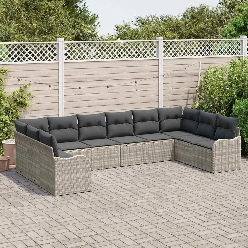 Set Divano da Giardino 10 pcs Grigio chiaro polyrattan 3345882