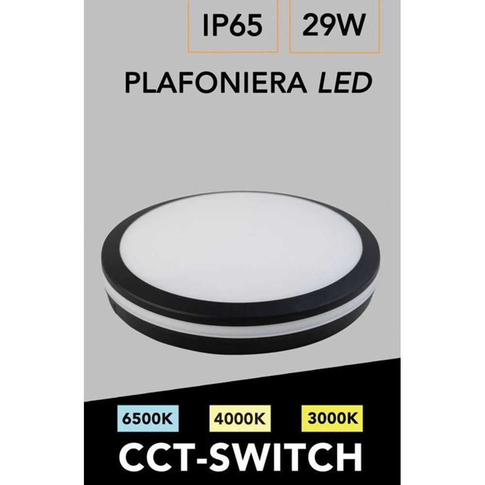 Trade Shop - Plafoniera Led 29w Tecnologia Cct Applique Interno Esterno Soffitto Parete Ip65 Ess-02-3c - Nero