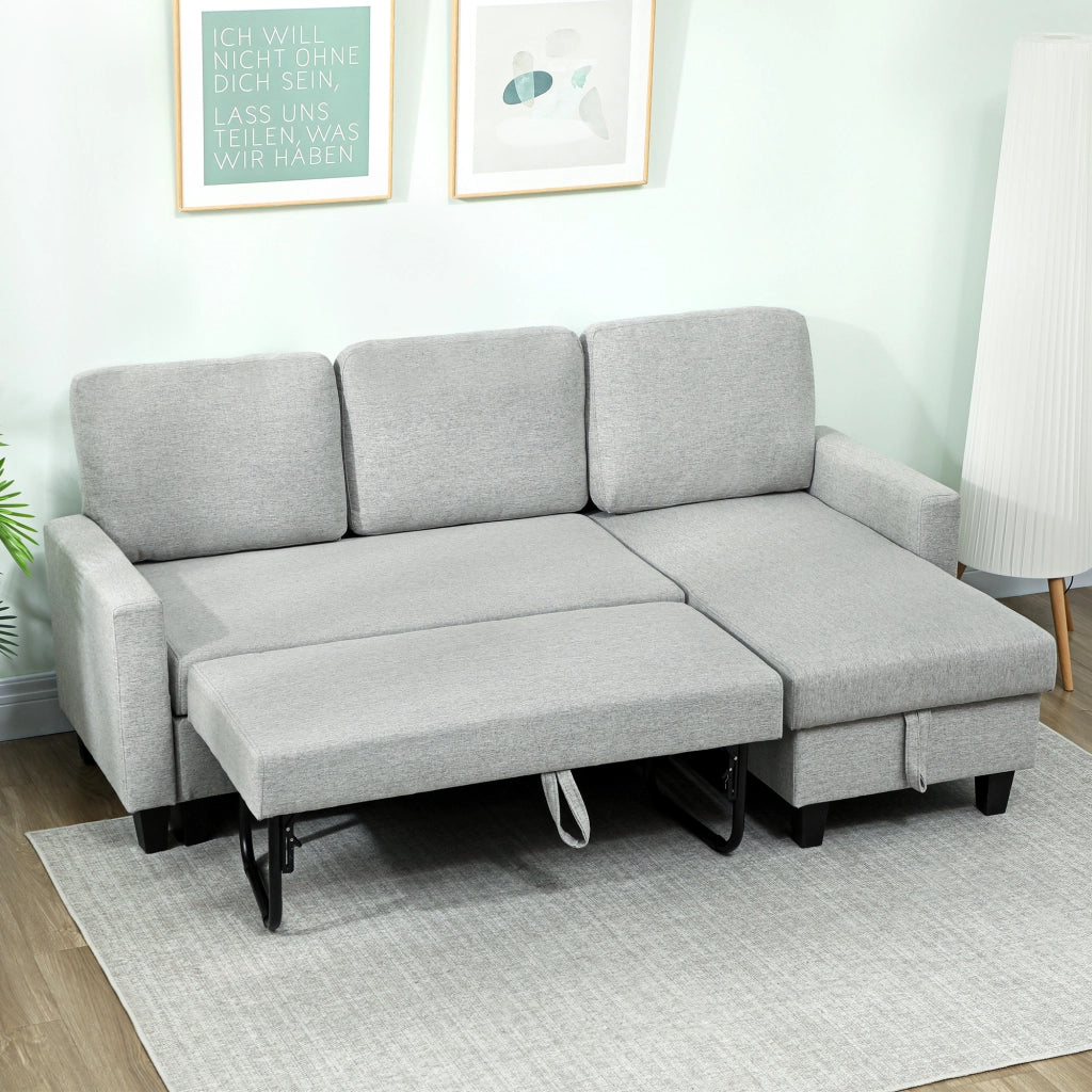 Divano letto angolare reversibile 3 posti con contenitore ¨C zephmum ¨C 197x129x85 cm grigio chiaro