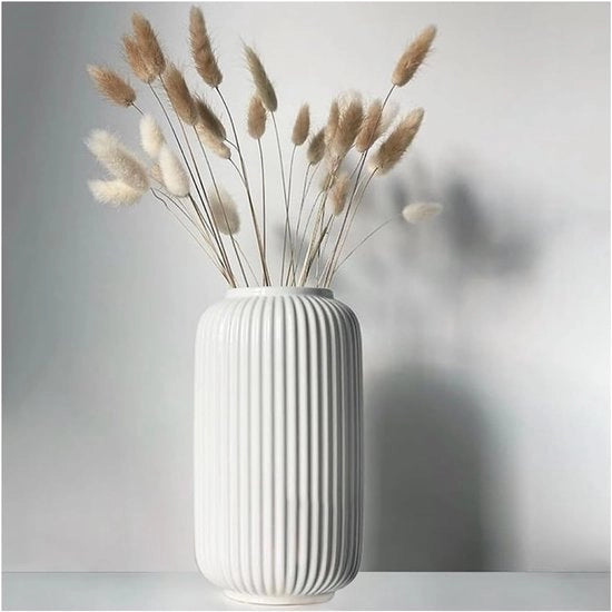 Vasi Ceramici Bianchi 20 CM - Vasca Decorativa - Disegno Geometrico - 1 pezzo - Bianco - Ceramica - 20 CM