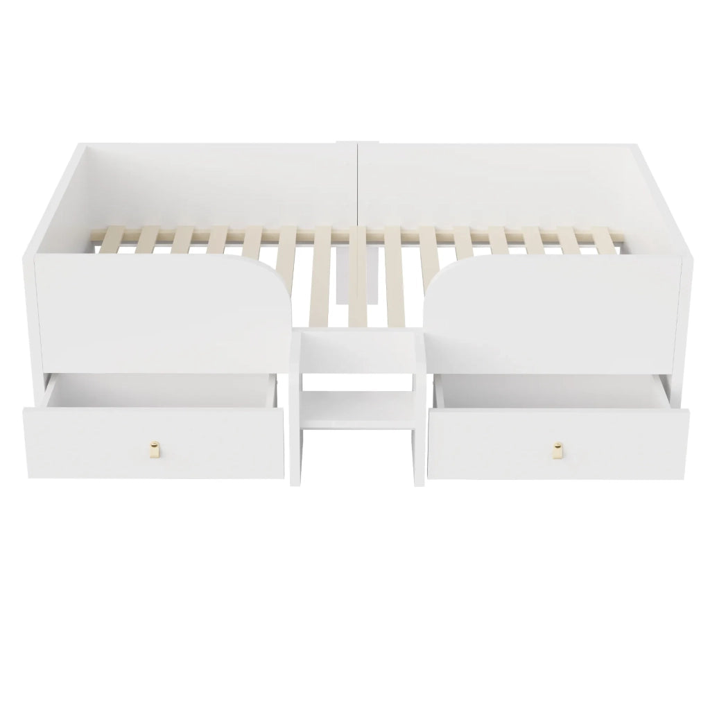 Letto singolo in legno bianco 90x200 cm con 2 grandi cassetti e piccola scala di sicurezza