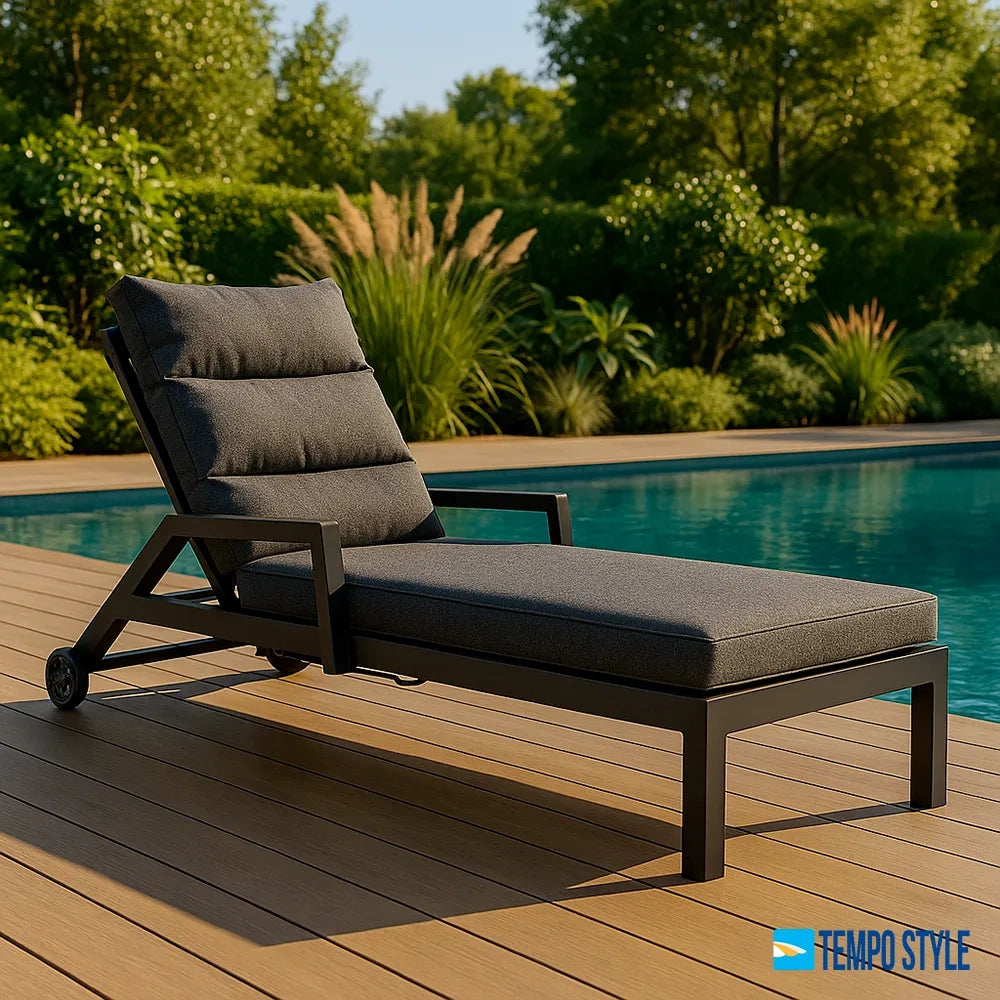 Tempo Style - Lettino Resort Nice Antracite in alluminio | Reclinabile con morbidi cuscini | Ideale per Spiaggia, Piscina, Giardino | 200 x 86 x 71cm