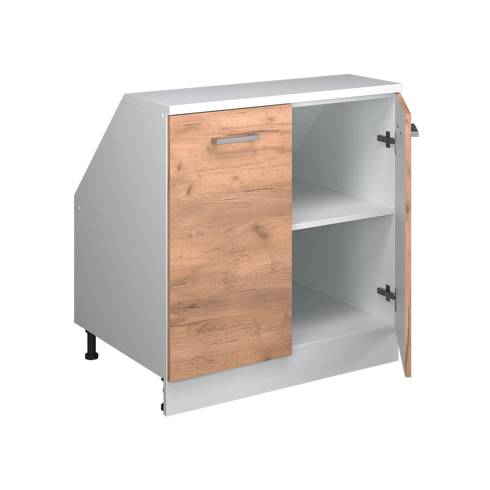 Mobile cucina sottotetto R-Line Rovere dorato/Bianco 80 cm con 2 porte, carcassa 60 cm profondità Vicco