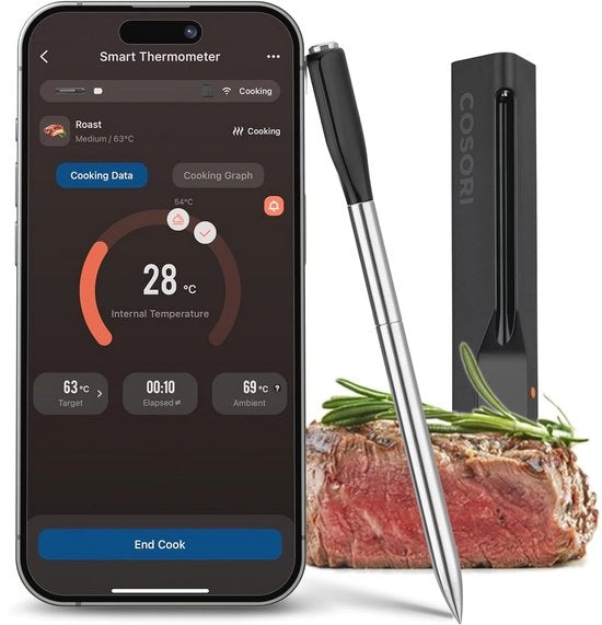 Termometro di cottura intelligente - Termometro grill wireless con portata di 50m per cucina e griglia, ideale per fritture ad aria calda
