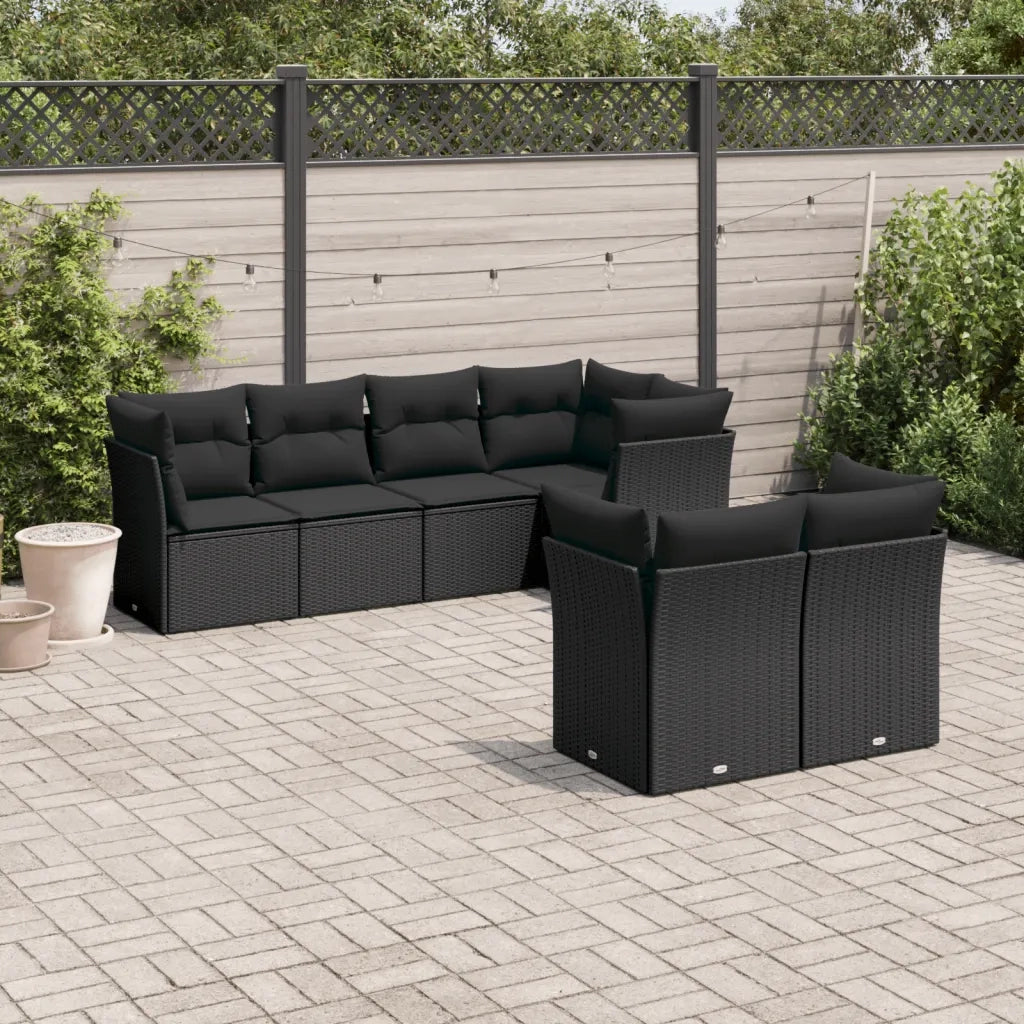 Set Divani da Giardino con Cuscini 7pz Nero Polyrattan 3249734
