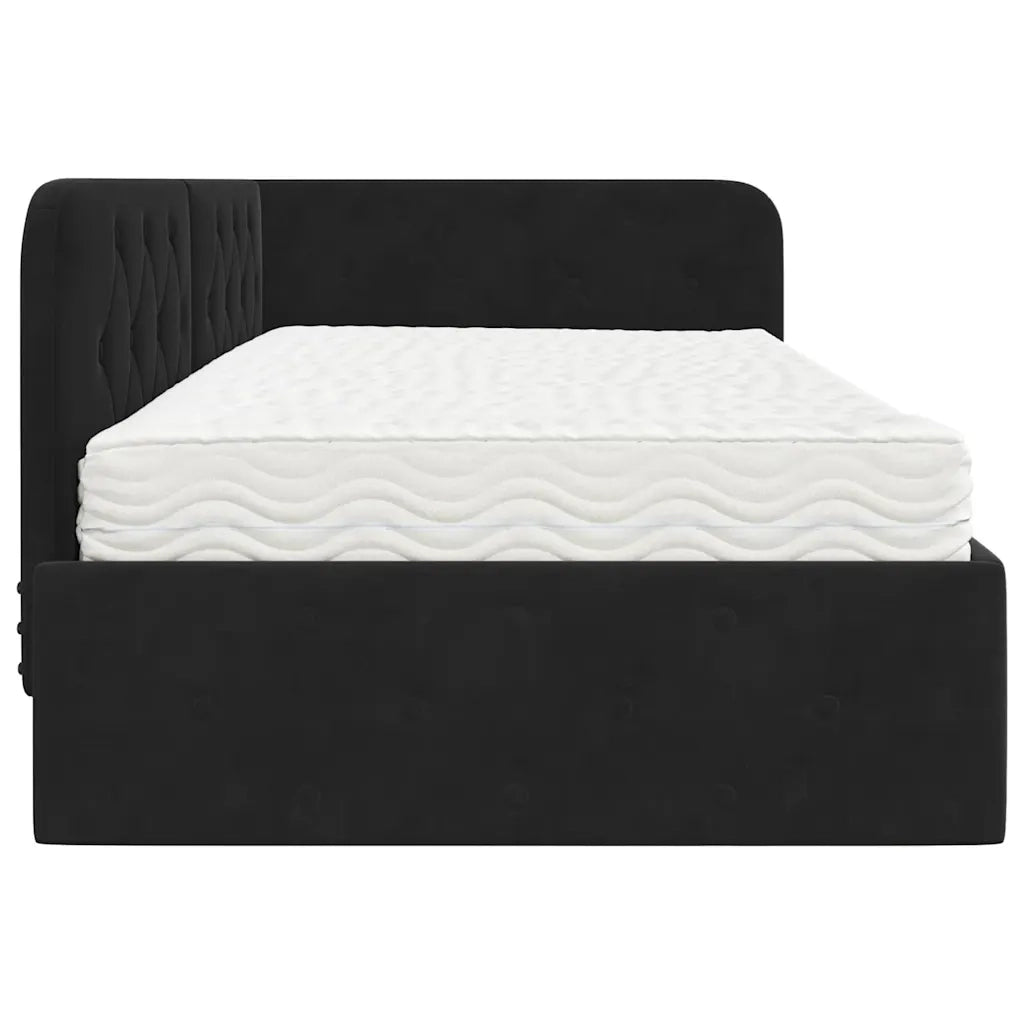 Letto singolo | Letto per adulti | Cornice del letto ad angolo Nero 90 x 200 cm Velluto