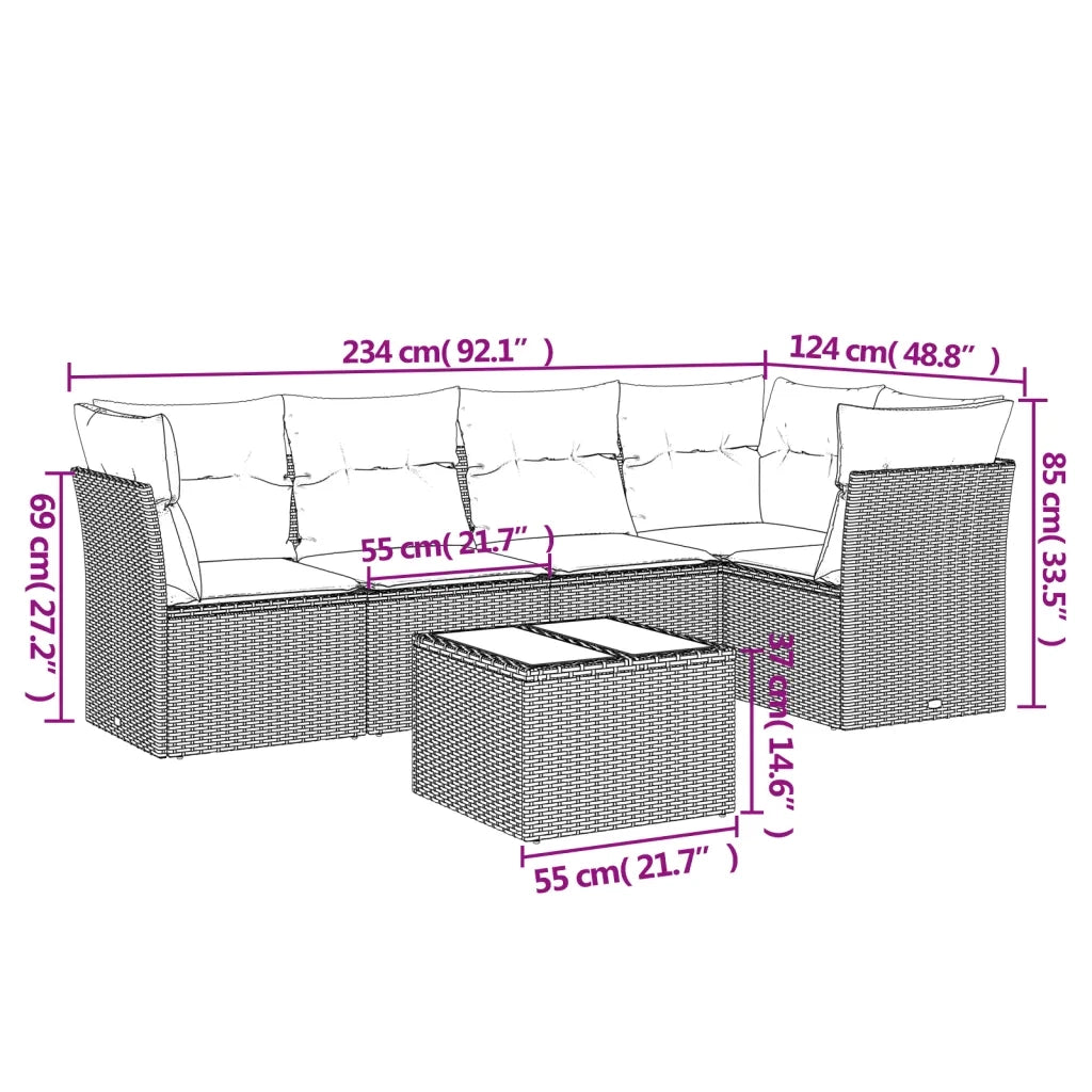 Set Divano da Giardino 6 pz con Cuscini Nero in Polyrattan 3217606