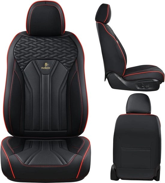Hoeziene per sedile per auto con tessuto respirante e pelle nappa per 5 pezzi, set completo per l'abitacolo, forma universale per la maggior parte delle auto, sedili, SUV e pick-up.