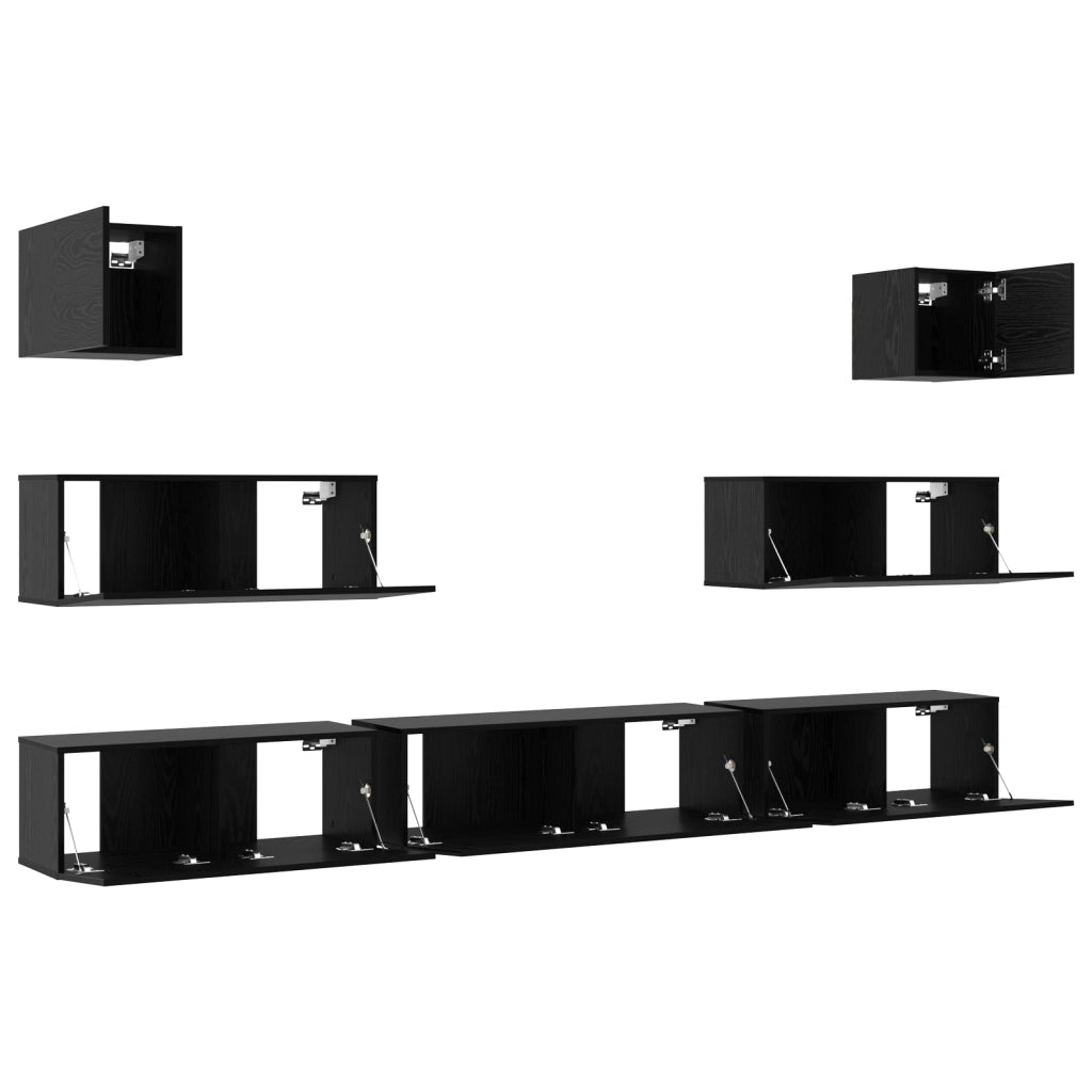 Set di Mobili TV da 7 pezzi da Parete in Rovere Nero in Legno Ingegnerizzato