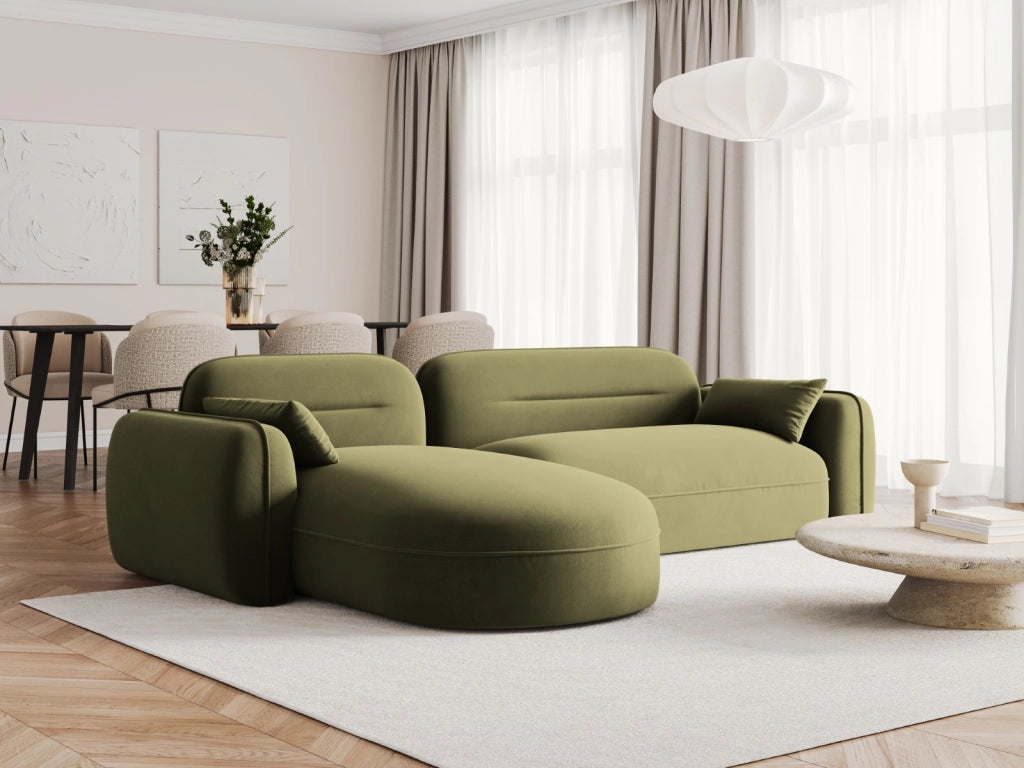 Cosmopolitan Design - Divano angolare modulare sinistro "Sydney" 4 posti in velluto verde chiaro 