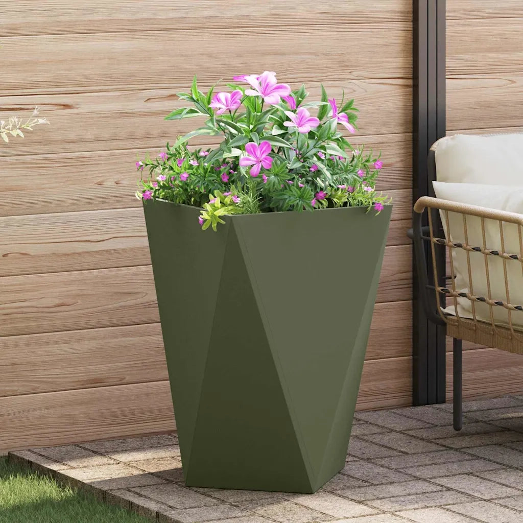 2 pz Fioriera | Cassetta per fiori | Vaso Verde oliva 50 x 50 x 75 cm Acciaio