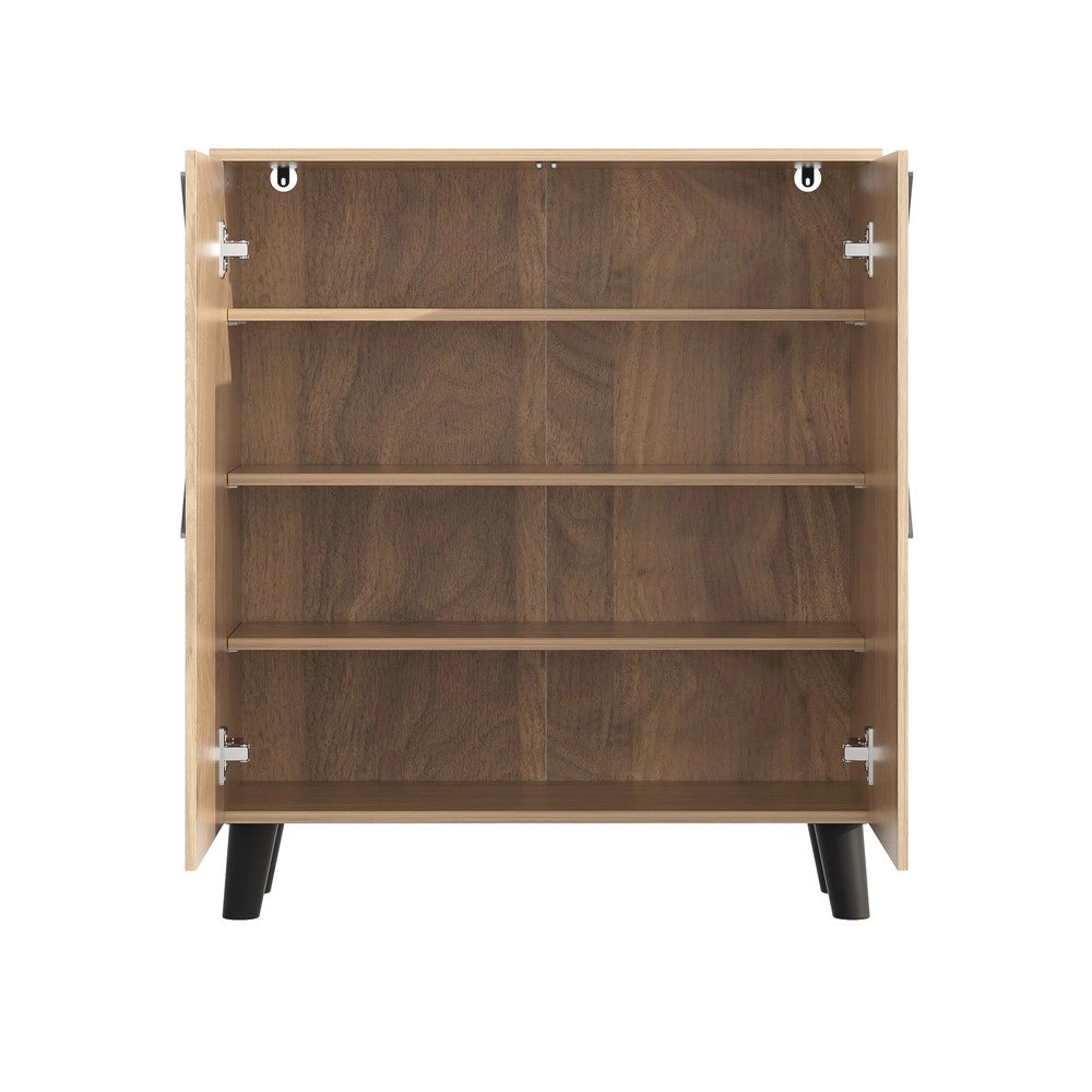 Scarpiera con Ante e Motivo in Rattan ¨C MINIMAL ¨C Bianco, 80x32x91 cm
