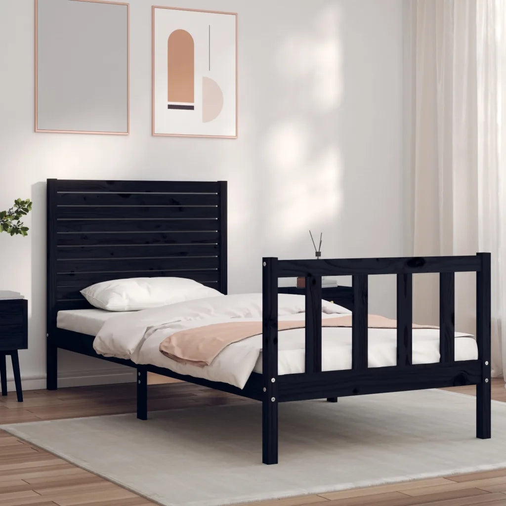 Giroletto con Testiera Nero Small Single in Legno Massello 3193170