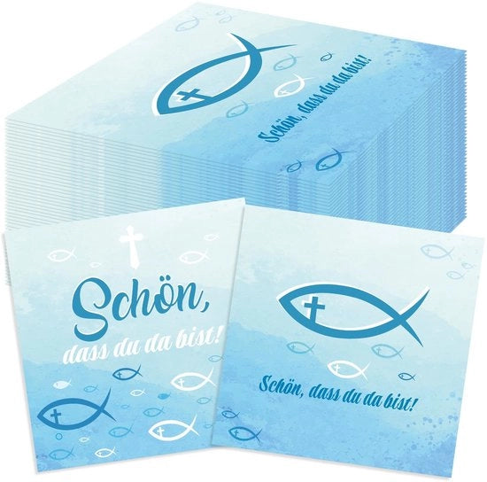 Servette per comunione - Disegno di pesce - 40 pezzi - Servette in carta - Decorazione da tavola - Adatto per la comunione - 33 x 33 cm