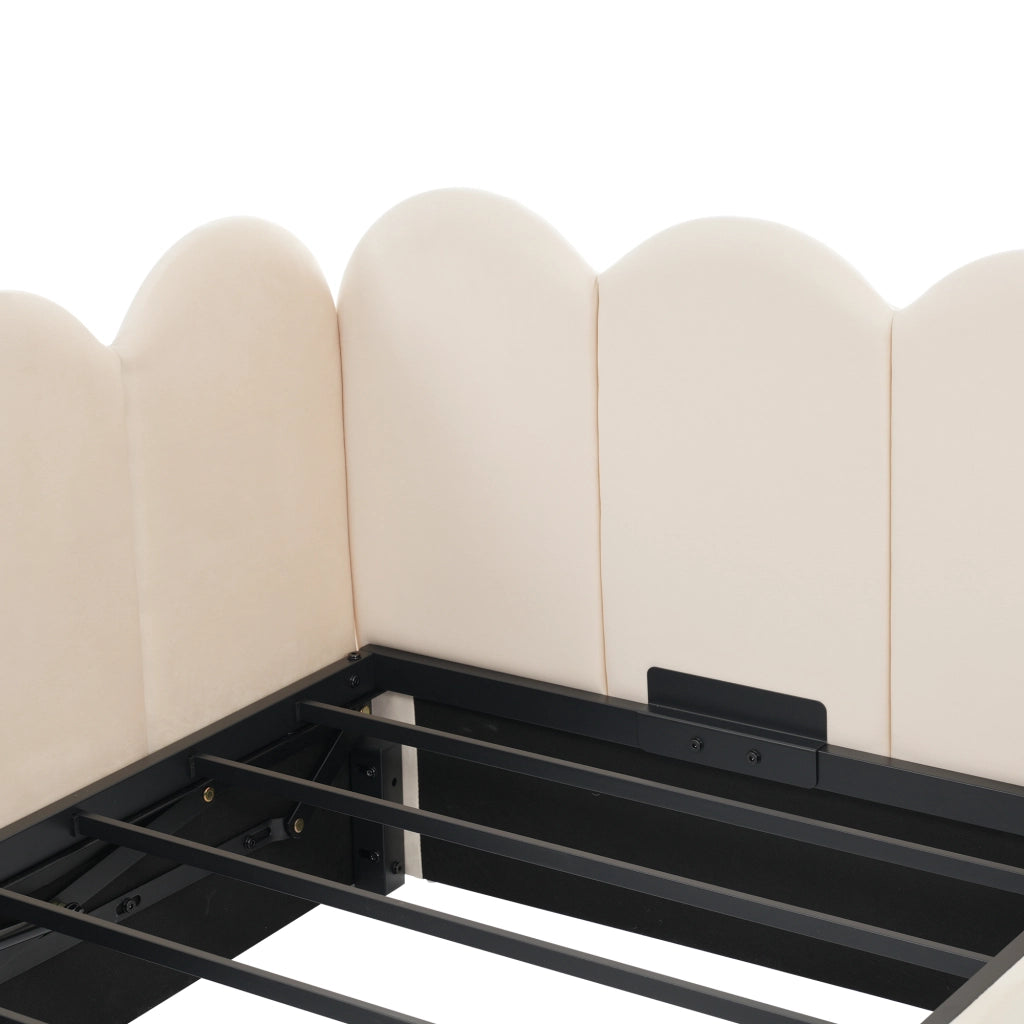 DESMIU Divano Letto 90 × 190 cm 1 posto con vano contenitore idraulico e schienale, senza materasso, in velluto, beige