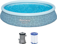 BESTWAY PISCINA GONFIABILE FAST SET FORMA ROTONDA 3,96 M X 84 CM GRAFICA A LINEE CURVE  CAP. 7.340 L + 1 POMPA + 1 FILTRO