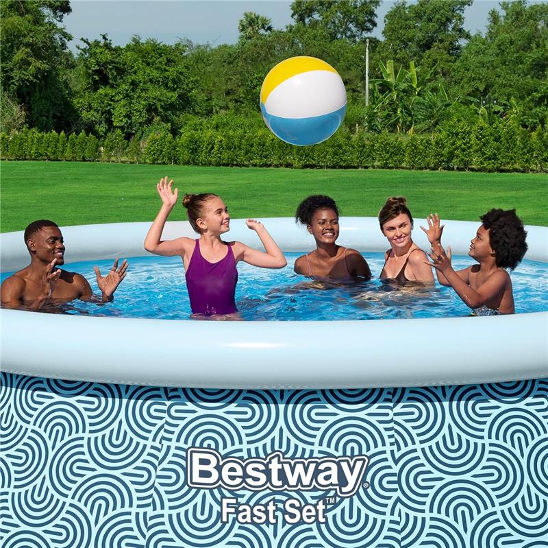 BESTWAY PISCINA GONFIABILE FAST SET FORMA ROTONDA 3,96 M X 84 CM GRAFICA A LINEE CURVE  CAP. 7.340 L + 1 POMPA + 1 FILTRO