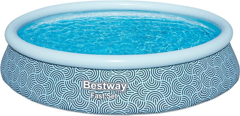BESTWAY PISCINA GONFIABILE FAST SET FORMA ROTONDA 3,96 M X 84 CM GRAFICA A LINEE CURVE  CAP. 7.340 L + 1 POMPA + 1 FILTRO