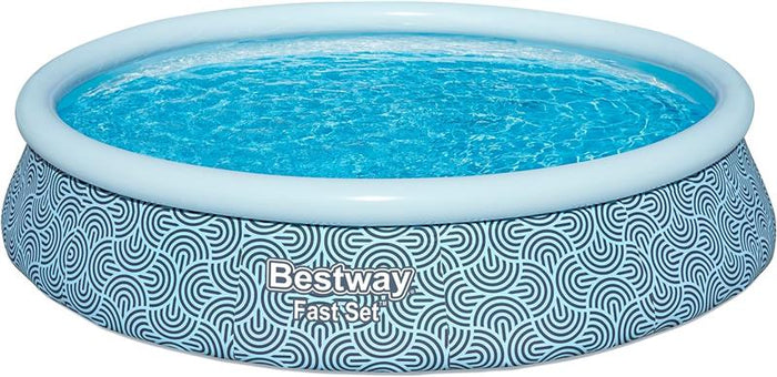 BESTWAY PISCINA GONFIABILE FAST SET FORMA ROTONDA 3,96 M X 84 CM GRAFICA A LINEE CURVE  CAP. 7.340 L + 1 POMPA + 1 FILTRO