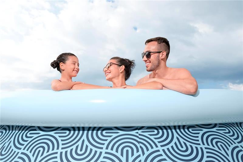 BESTWAY PISCINA GONFIABILE FAST SET FORMA ROTONDA 3,96 M X 84 CM GRAFICA A LINEE CURVE  CAP. 7.340 L + 1 POMPA + 1 FILTRO