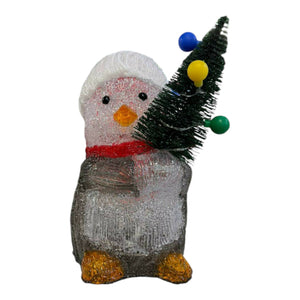 PINGUINO CON ALBERO DI NATALE 24 LED BIANCO FREDDO