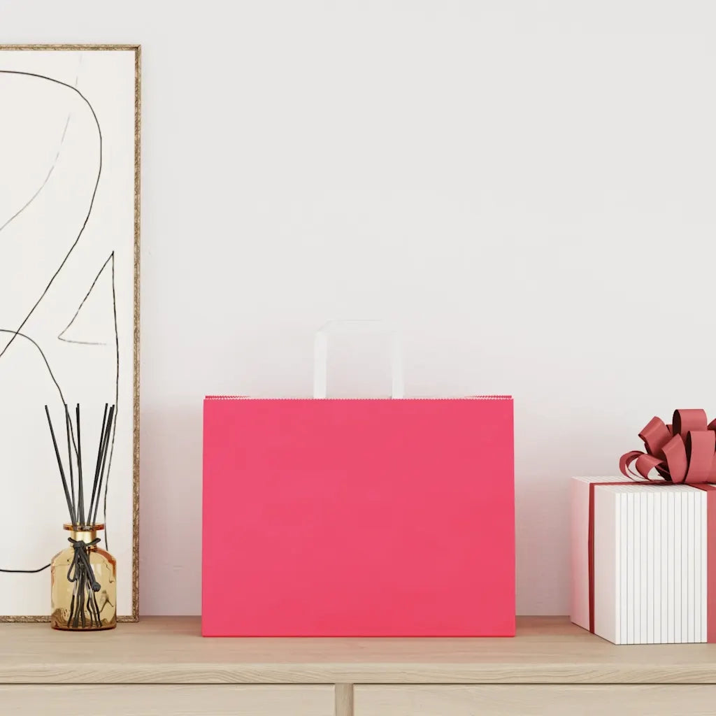 vidaXL Sacchetti di Carta 250 pz con Manici Rosa 32x17x25 cm